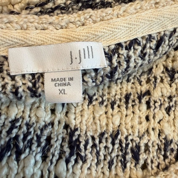 J Jill Chunky Knit Sweater Women's XL Cream Navy Long Sleeve Stretch Soft Warm - Picture 6 of 11